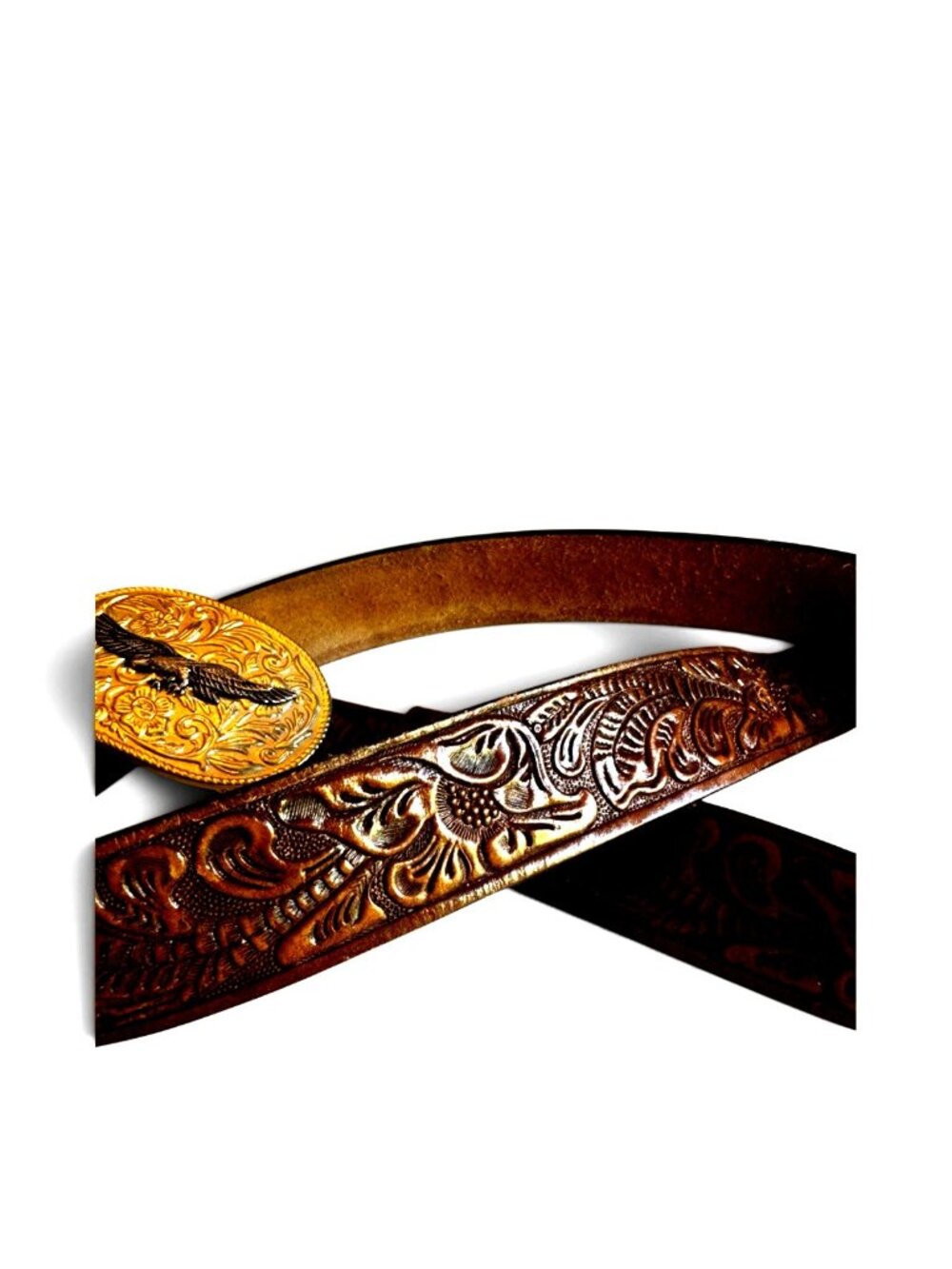 Hand  TOOLED  WESTERN leather 42 in. to 46 in. cowhide EAGLE Buckle